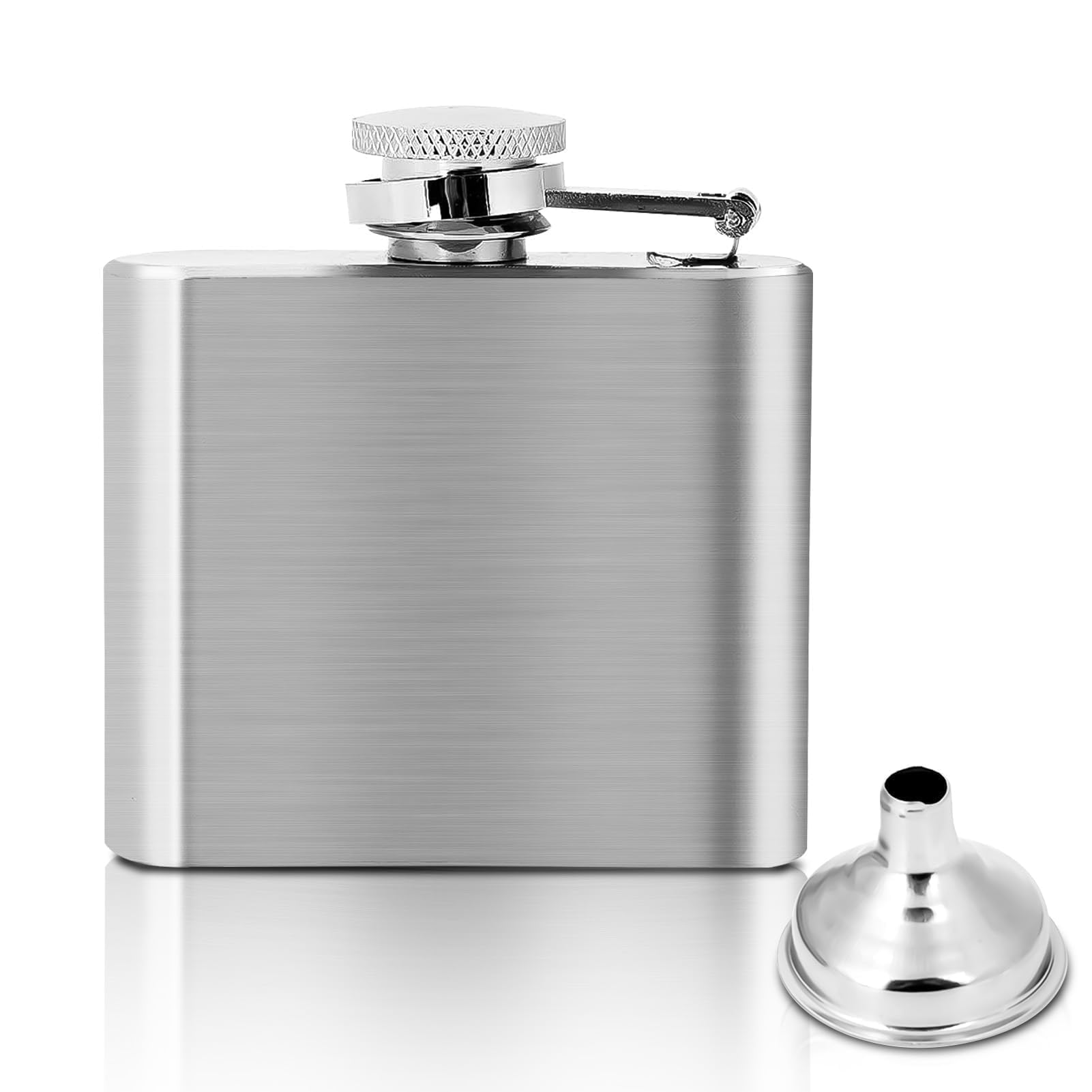 2 Oz Stainless Steel Hip Flask for Men, Leakproof Metal Liquor Drinking Flask Set with Funnel, Pocket Whiskey Hip Easy Pour for Party Christmas Birthday Camping Travel Dad Gifts, Silver