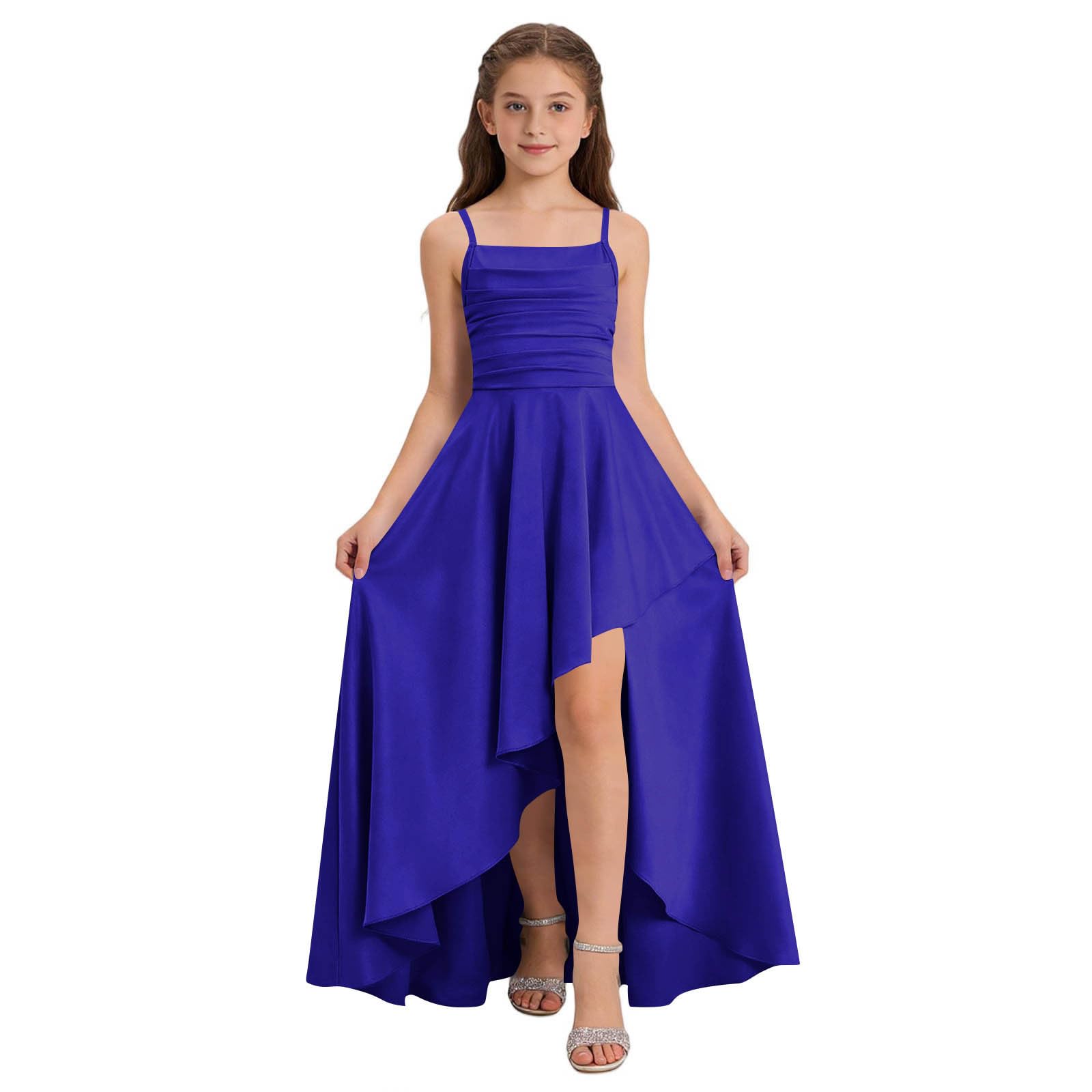 Junior Bridesmaid Long Dresses Teen Girls a Line Dress Chiffon Formal Ruffles Skirt Skater School Recital Dress — view 9