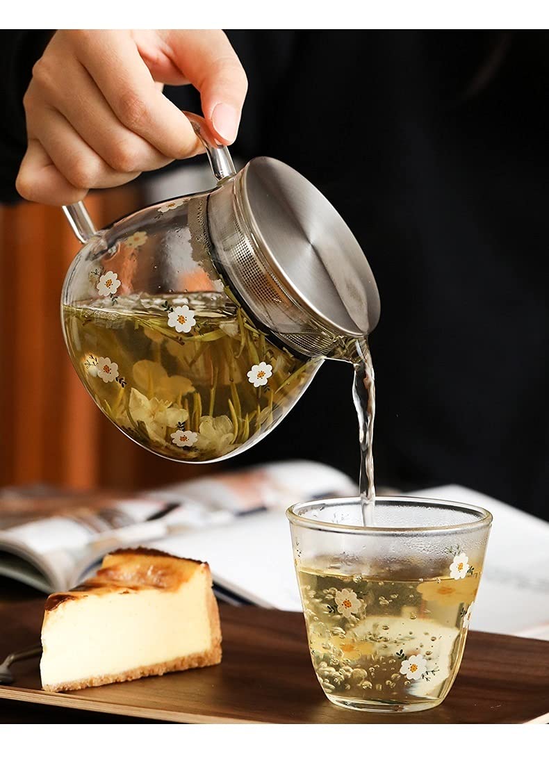 hervidores Jarra de Vidrio de Alta borosilicato con Cubierta de Filtro Lindo Agua fría Jarra Tetera pequeña para Jugo, Leche, Bebidas frías y frías (16.5 oz) cantimplora(A)