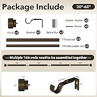 Vista 7 de Barras de cortina resistentes para ventanas de 28 a 48 pulgadas, barra de cortina de ventana de bronce de 1 pulgada para dormitorio, sala de estar