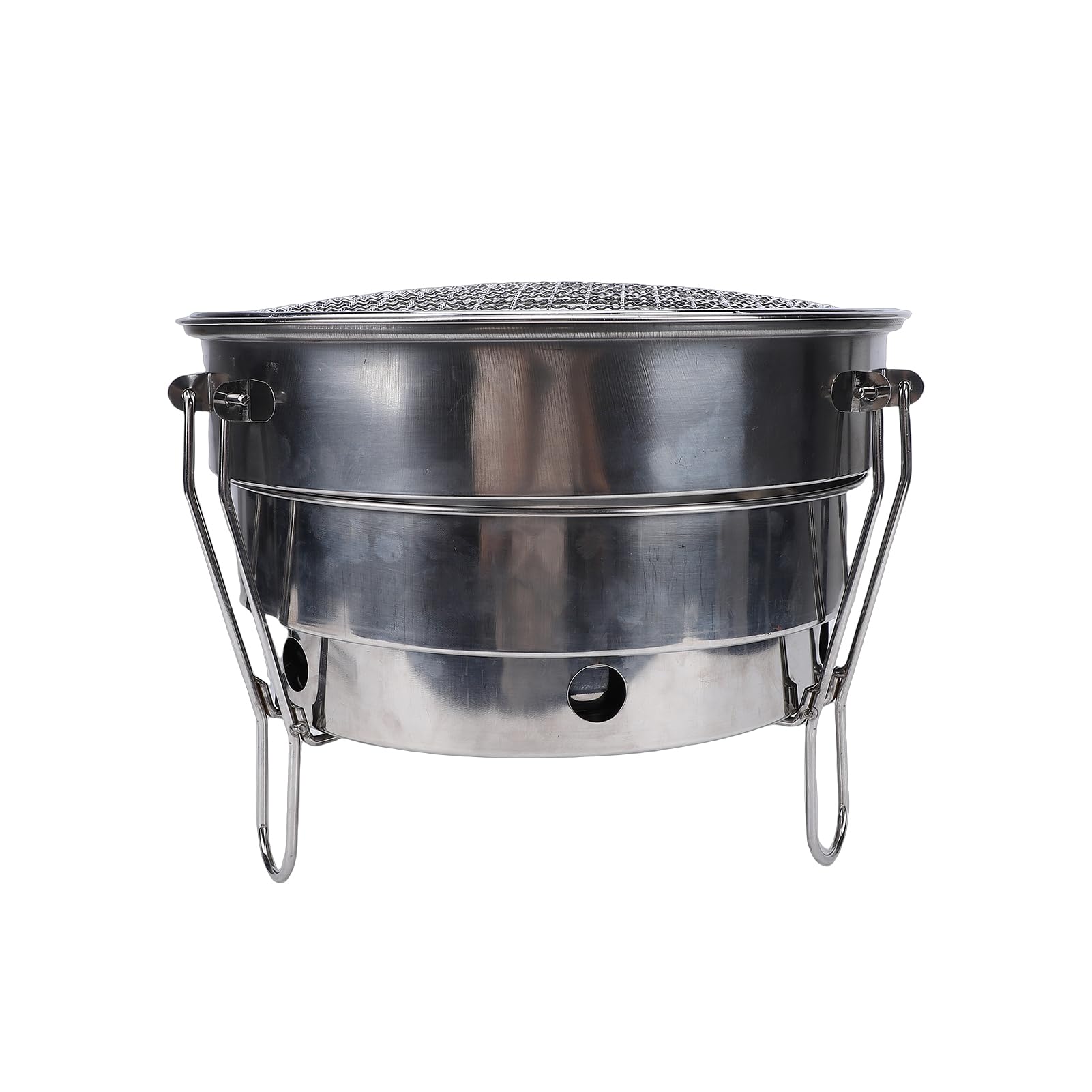 SIXRUN Griglia a Carbonella Portatile, Griglia per Barbecue Pieghevole in Acciaio Inox da 29 Cm con Vassoio per Carbonella da Incasso, Borsa Piatta per il Trasporto, per Campeggio, Picnic, Cucina in