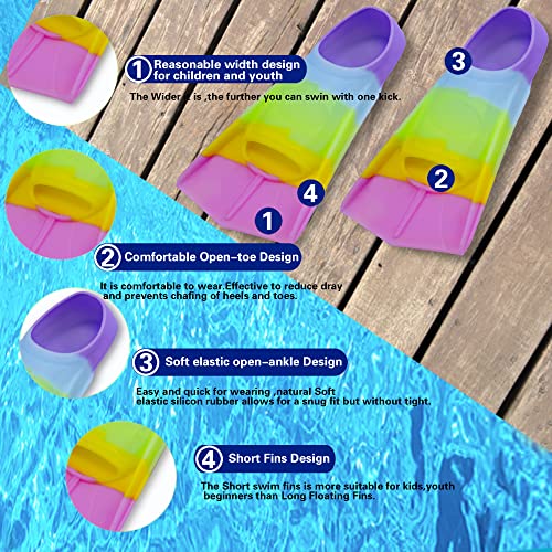Image of Kids Short Swim Fins, Lap Training Flippers for Pool Youth Beginners | Soft Silicone Swimming Fins with Mesh Storage Bag for Children, Boys, Girls & Women