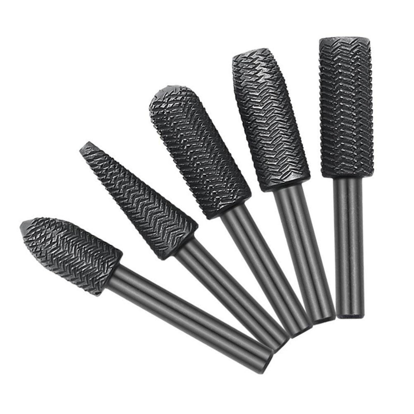Heavy Duty Rotary File 5pcs Double Cut Carbide Rotary Burr Set 6mm Shank Tungsten Steel Grinding Head Woodworking Carving Metal(A)