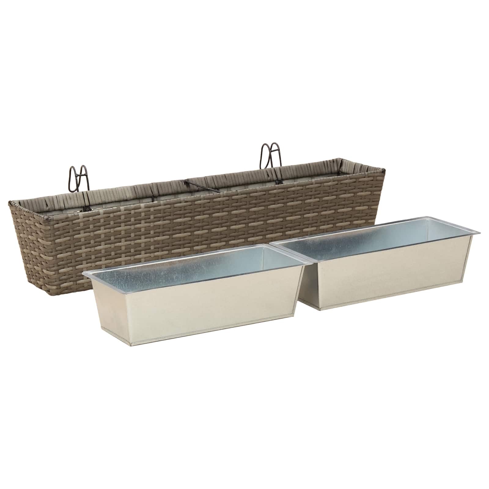Balustrada 2 szt 80 x 17 x 17 cm Metal Kwietnik Balkonowy Rattan Design Hak Montażowy Donica Zewnętrzna UV Odporna Prosta Pielęgnacja