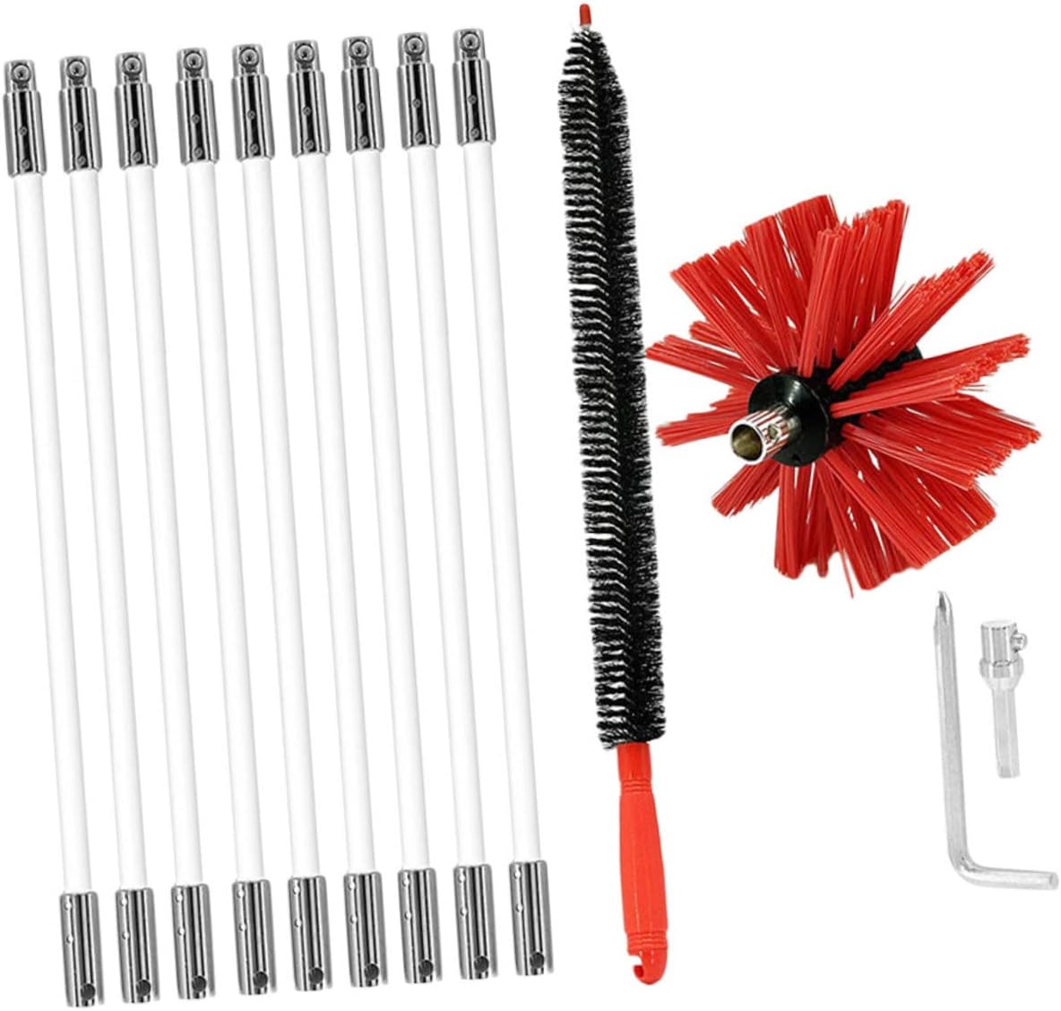 1Set Chimney Brush Rods with Inner Brush for Dryer Vent Cleaning Compatible with Flues Brick Chimneys Prevents Flue Fires
