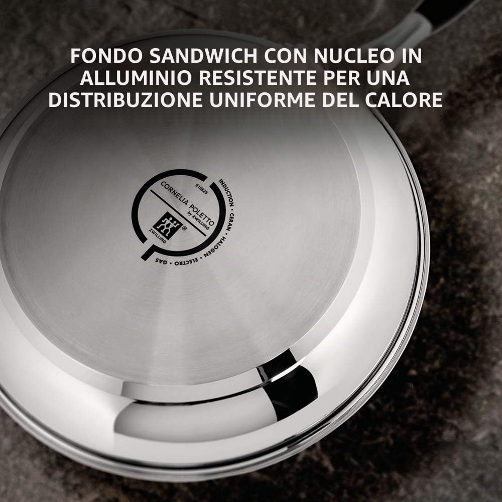 ZWILLING 65249-000-0 Set di Padelle, 3 Pezzi, 20 + 24 + 28 cm, Acciaio 18/10, Argento/Nero