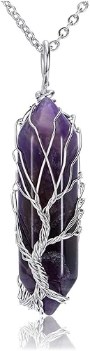 PESOENTH Árbol de la vida Reiki - Collar con colgante de cuarzo transparente con piedra de energía de cristal curativo de reiki, envuelto en alambre