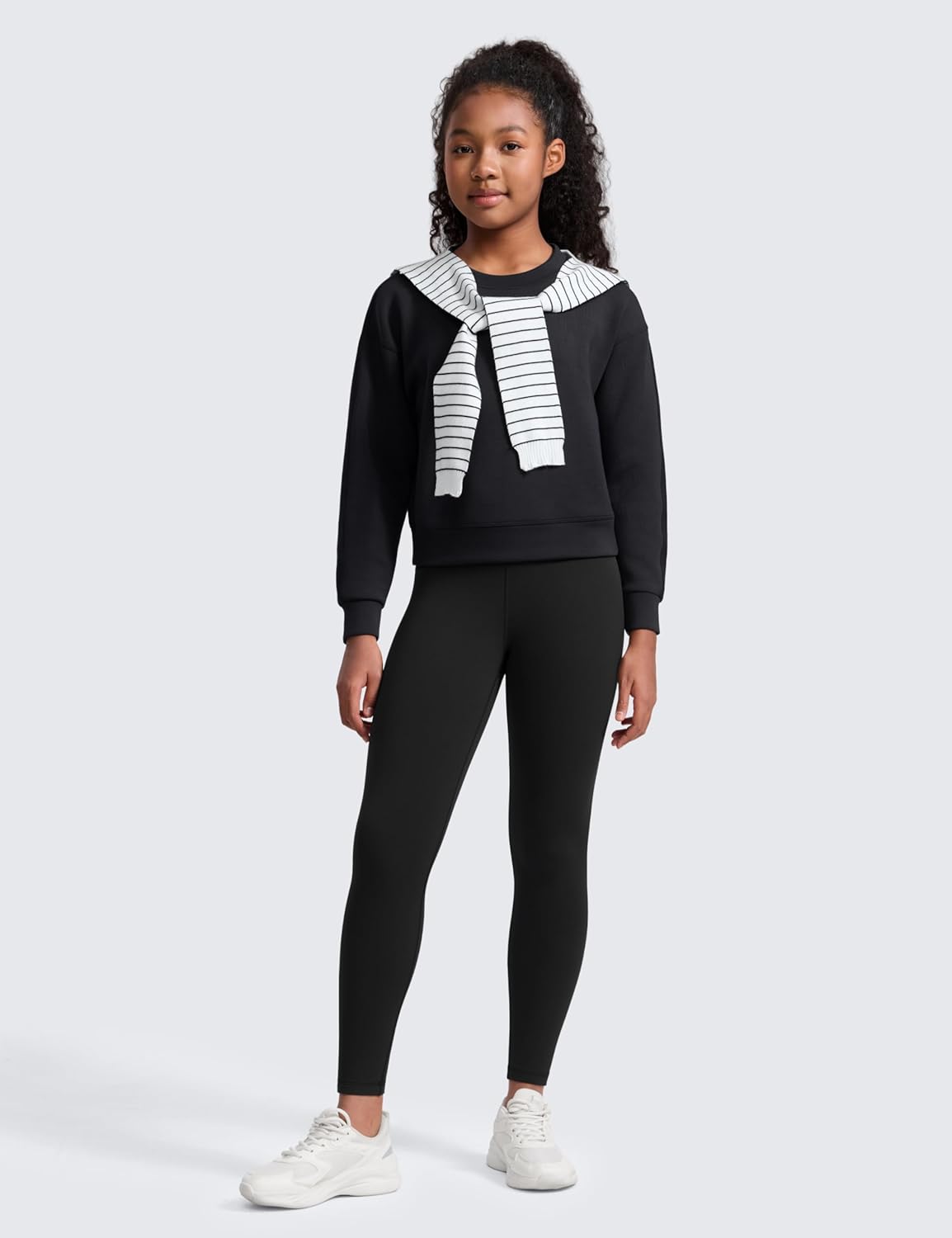CRZ YOGA Girls Matte Thermal Fleece Lined Full Length Leggings - Casual Athletic High Waist Pants Winter Warm Kids Teen