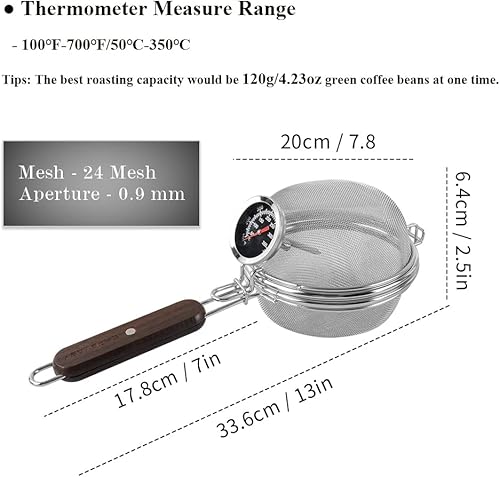 Vista 4 de Home Coffee Bean Roaster Tool - CAFEMASY Portable Stainless Steel Handy Coffee Roaster Mesh Pan Tool with Thermometer for Home & Outdoor Coffee