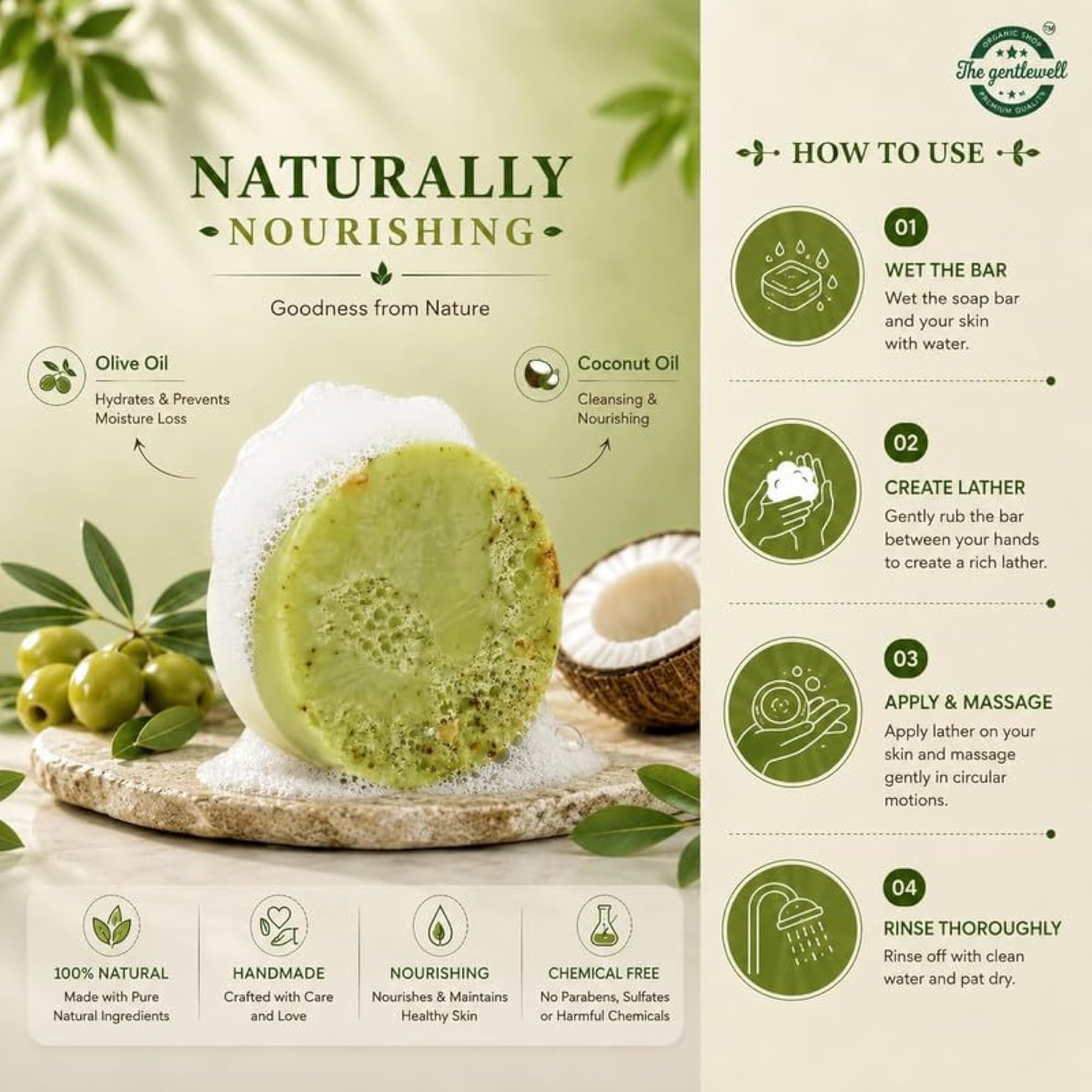 Moringa Handmade Bath Soap, Natural Antibacterial