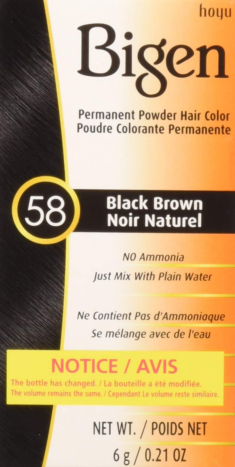 Bigen Permanent Powder Hair Color 58 Black Brown 1 ea (Pack of 9)