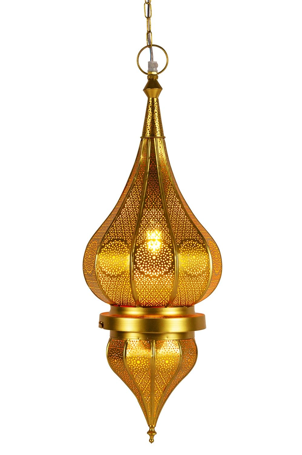 Orientalische Hängeleuchte Fayna handgemacht aus Metall in Gold 55 cm