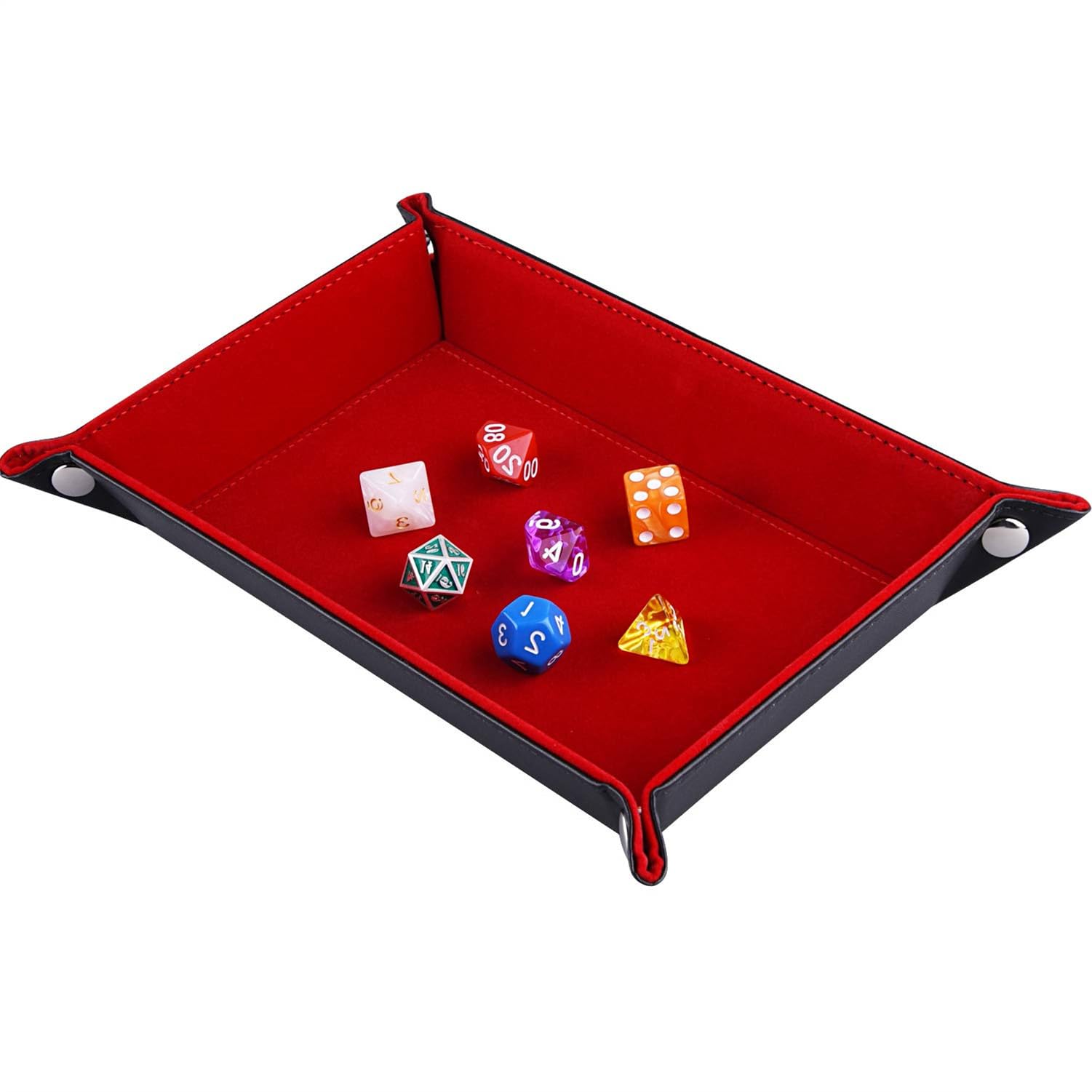 Double Sided Rectangle Folding PU Leather Dice Tray and Burgundy Velvet Dice Track and Other Table Games
