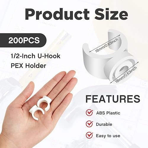 Miniatura 2 de Taiyin 200 clips PEX de 12 pulgada abrazaderas de tubo de 0.630 in gancho en U PEX Perchas de soporte de tubería de plástico PVC Soporte de tubo de
