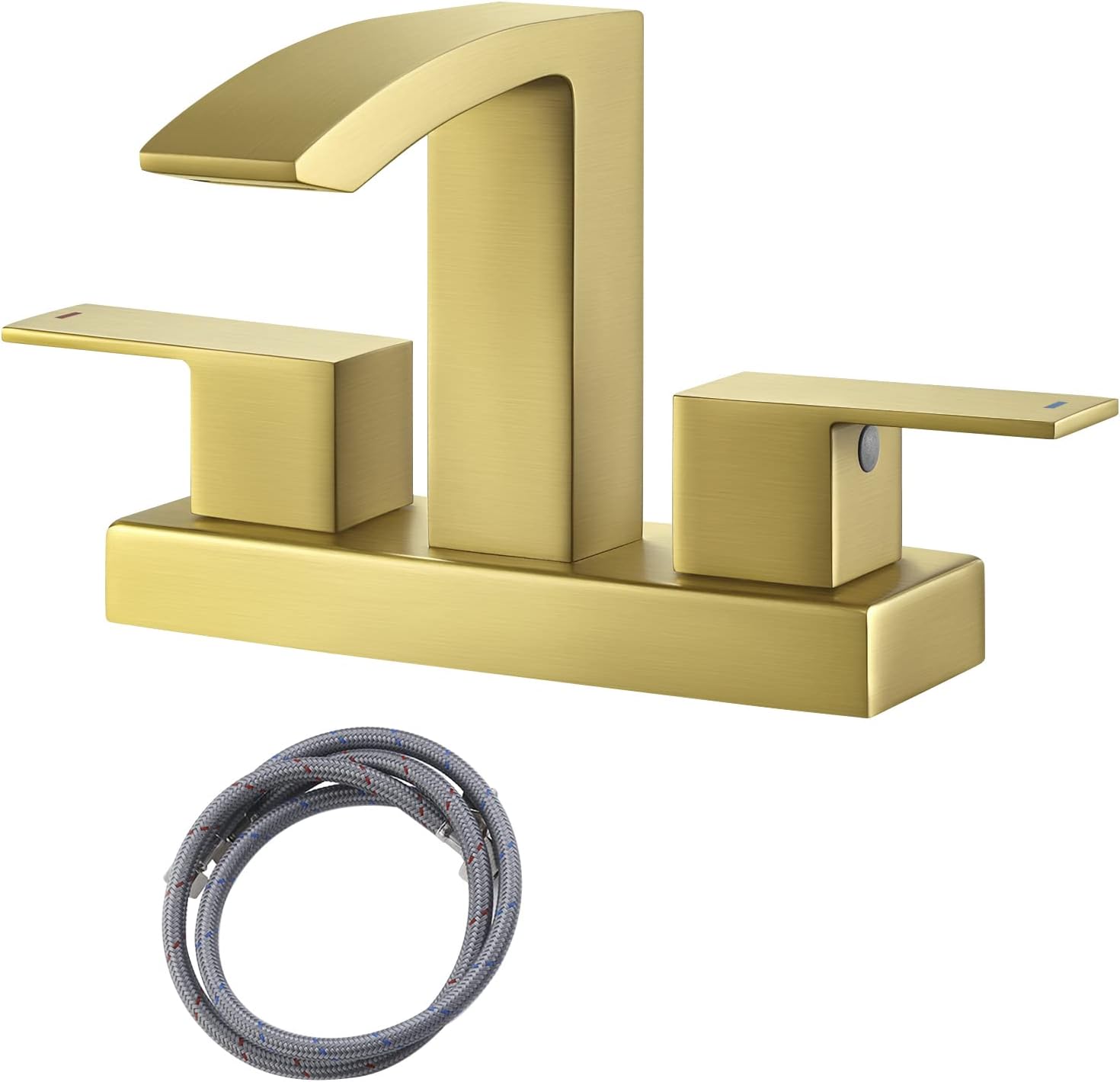KES Brushed Gold Bathroom Faucet Two Handles 3 Hole 4 Inches Centerset Modern Vanity Brass Faucet, L4101LF-BZ