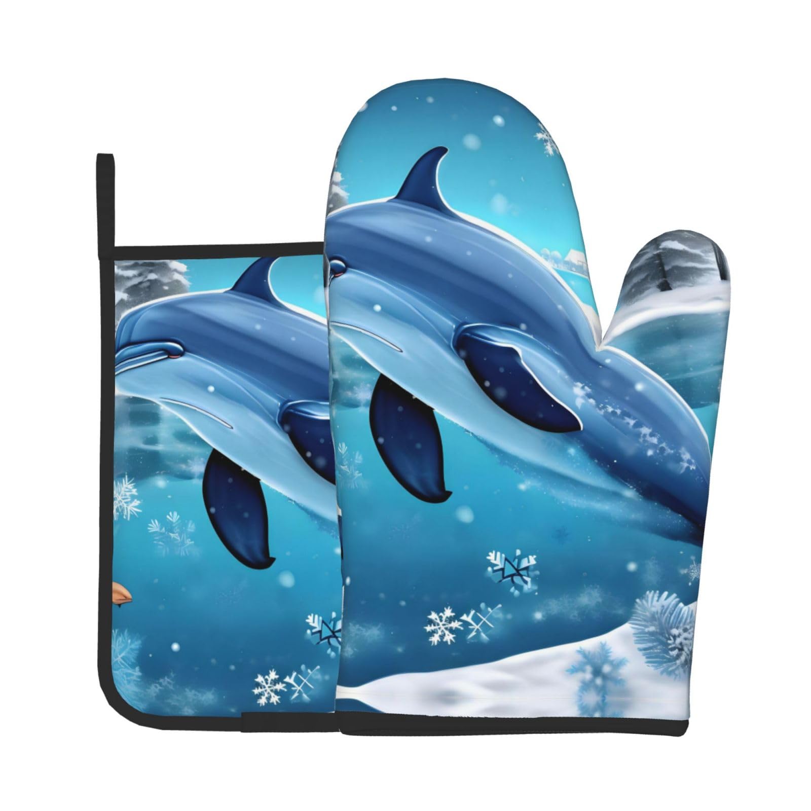 Oven Mitts and Potholders Set of 2 for Kitchen Baking Cooking Graywinter The Dolphin Thick and Durable