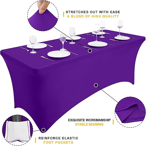 Miniatura 189 de Smiry Paquete de 2 manteles de elastano de 6 pies, elásticos ajustables, lavables y sin arrugas, rectangulares para mesa de patio, para exteriores,