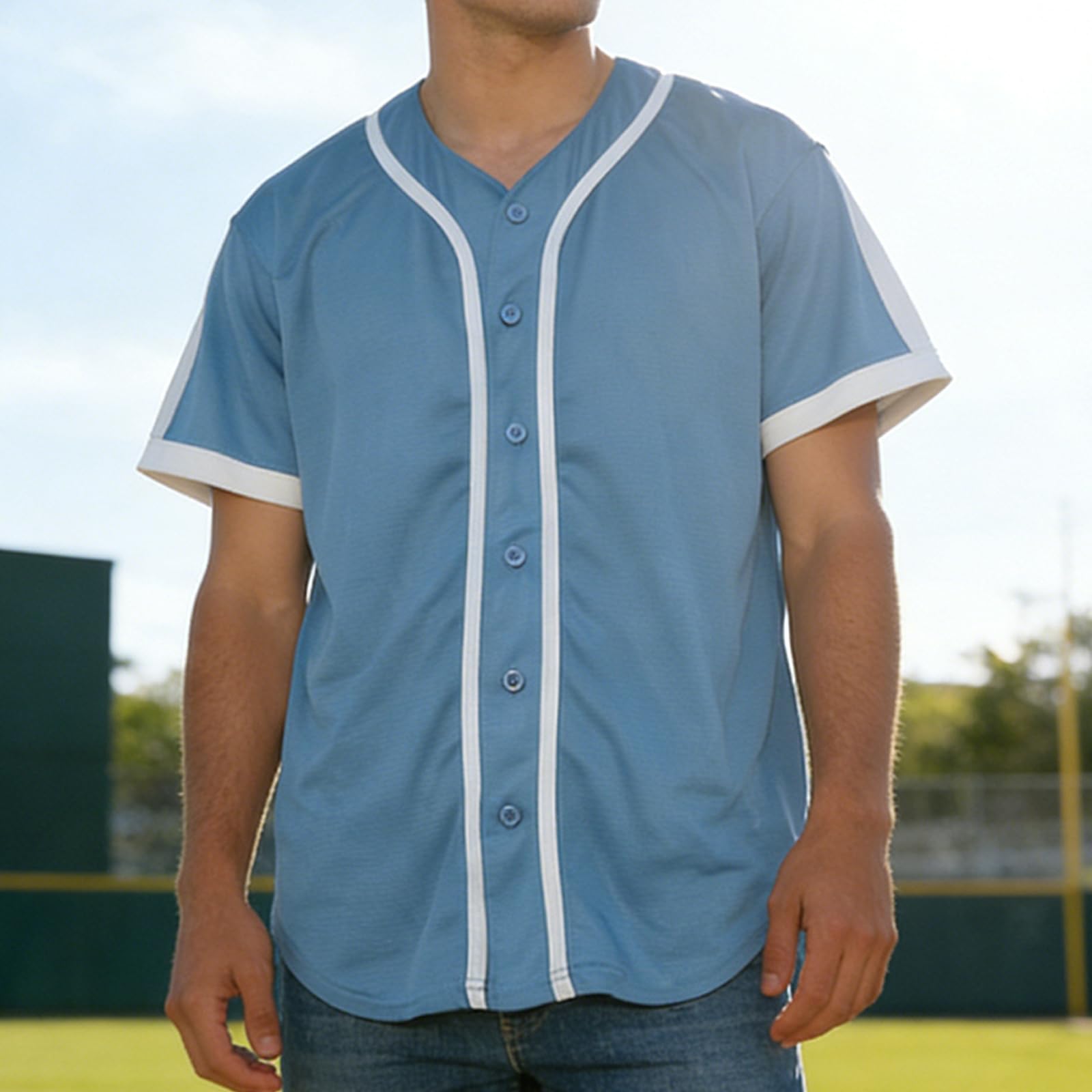 Camiseta de béisbol en blanco, camiseta casual de manga corta con botones — view 11