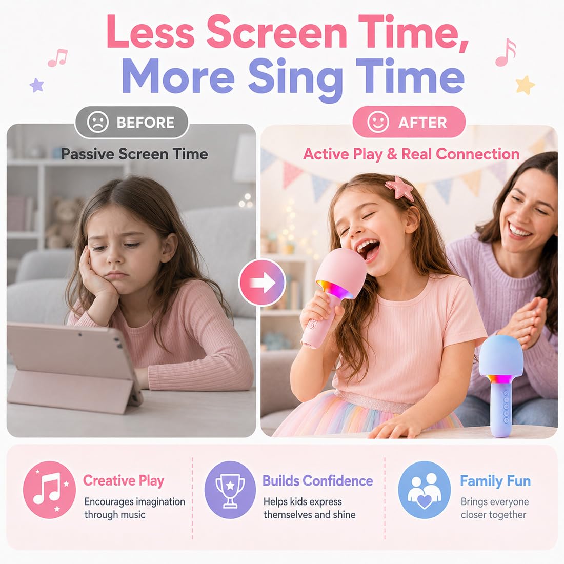 Microfono Karaoke Wireless Tutto in Uno con Altoparlante, Microfono Bluetooth Portatile con Cambia Voce, Luci RGB, Mini Macchina Karaoke, Regalo di Compleanno (2PC-BLUE)