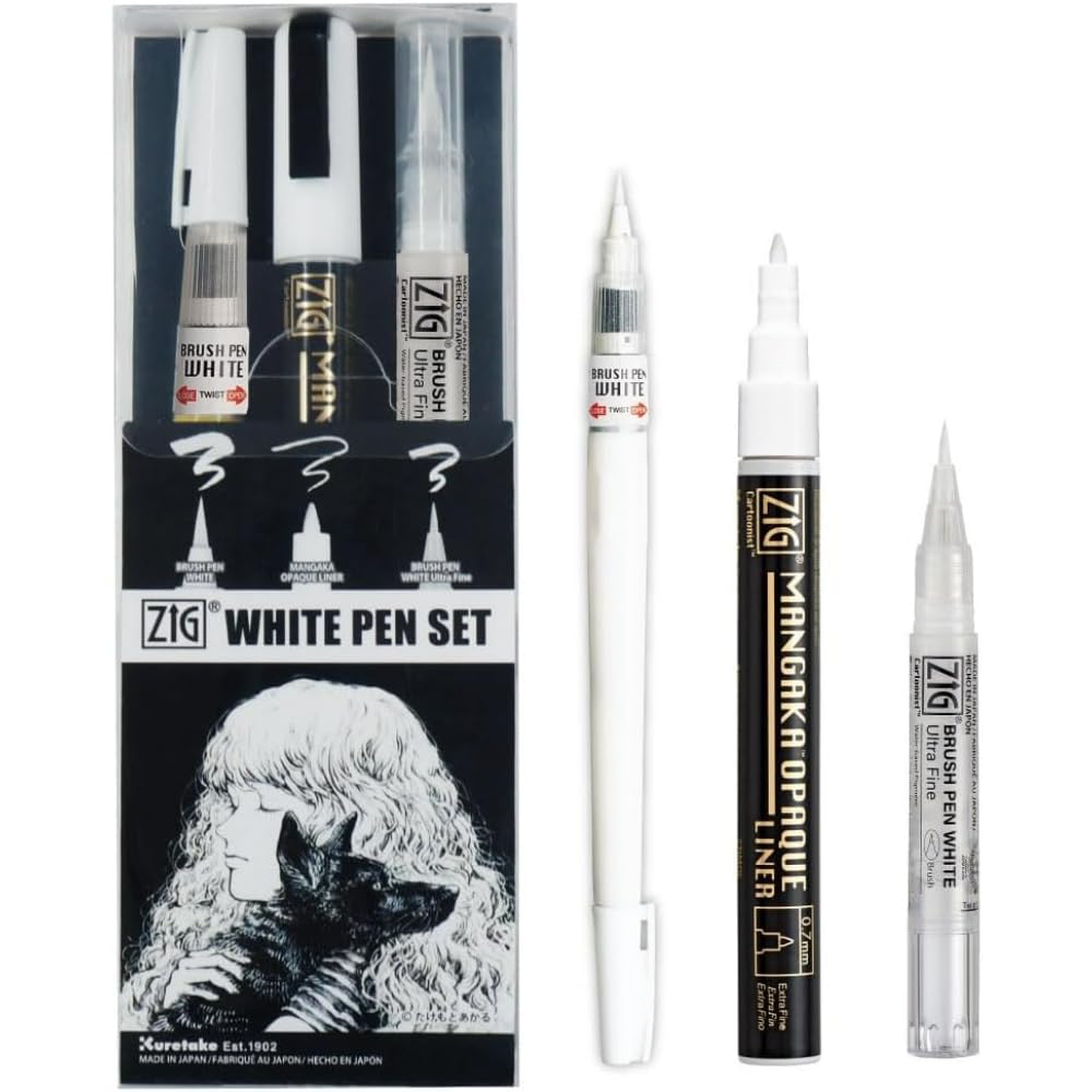 Kuretake ZIG INKTOBER SPECIAL - Juego de 3 bolígrafos ZIG, color blanco, IKTB-24/3V