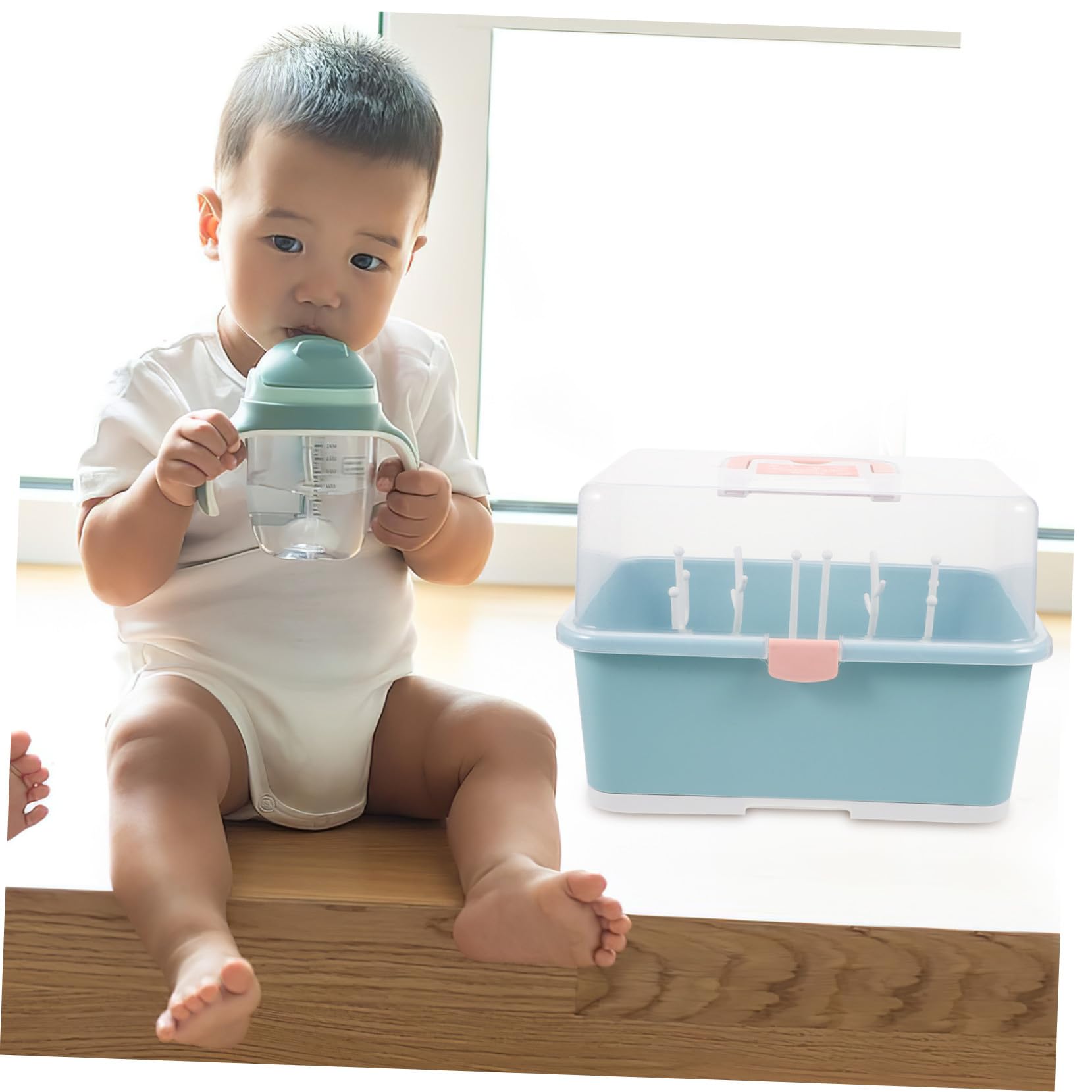Babyflaschen Trockenbox Grün, Große Pp Abtropfbox für Flaschen | 1 Stück, Aufrechtes Ordnungssystem für Trinkflaschen und Toilettenartikel, Geeignet für Babyshower