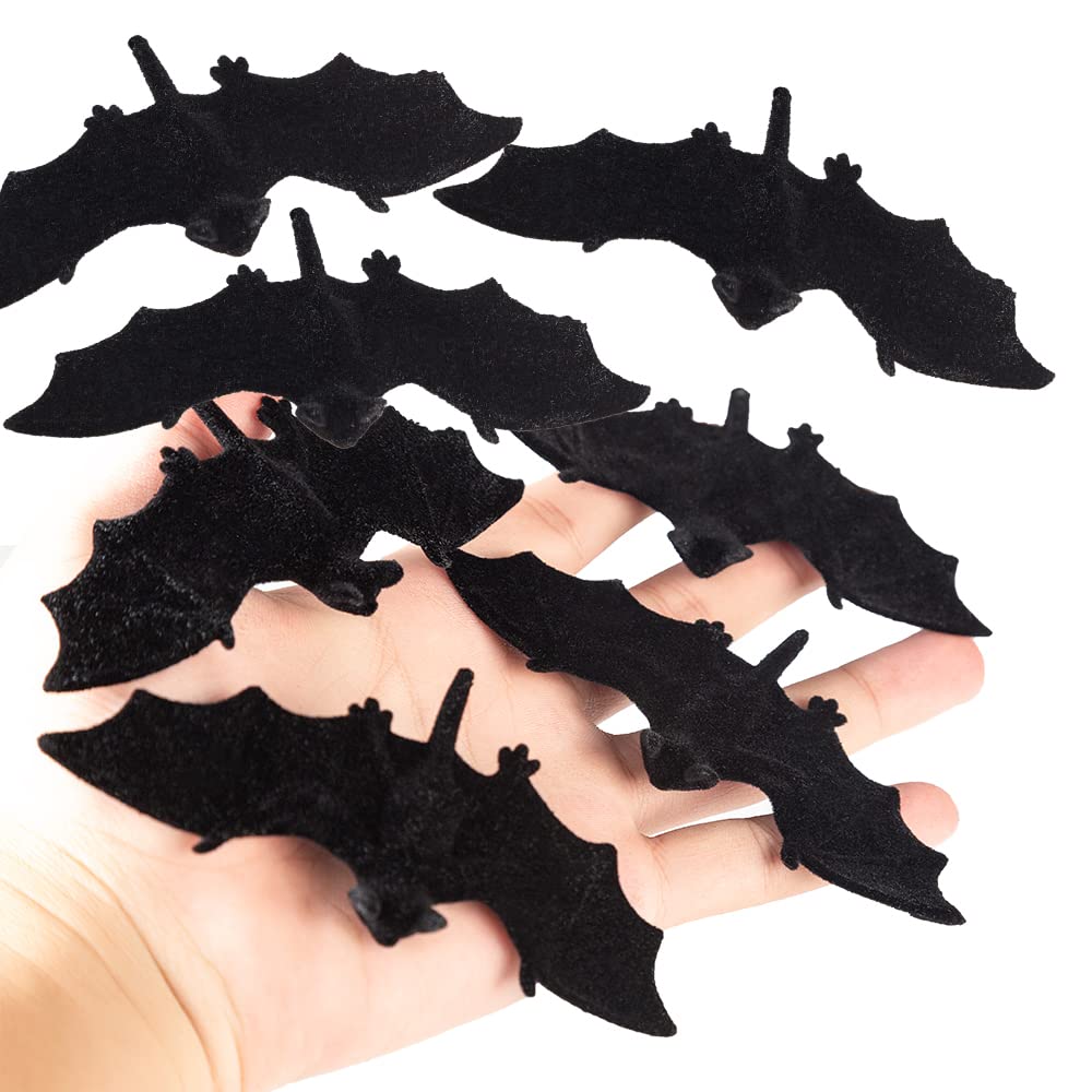 wybcfp 20Pack Halloween Hairy Bats Decoration Artificial Fake Bat Prank Ornament for Halloween Carnival Party Favor DIY Material (Black)