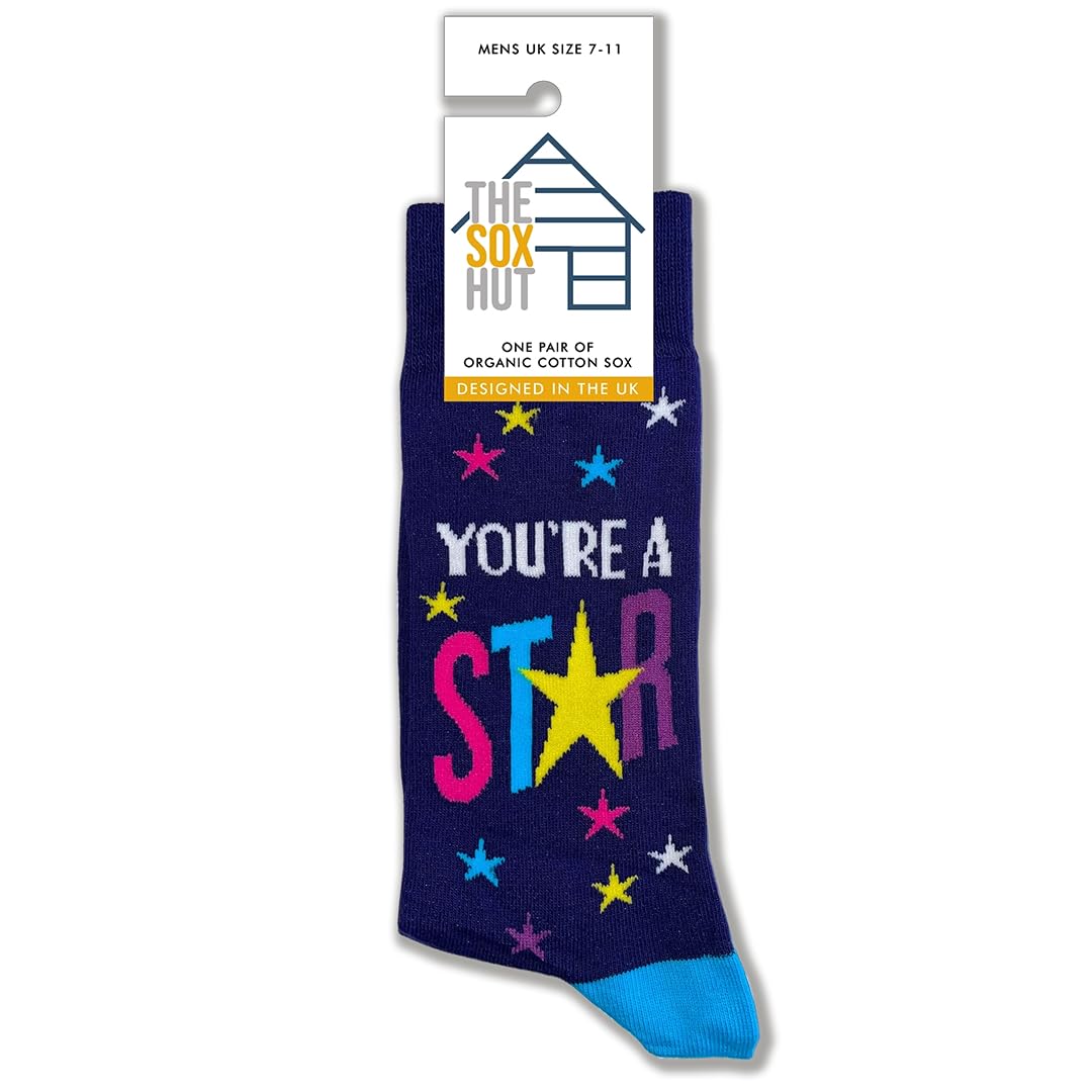 The Sox Hut Men's Black You're A Star Socks, Size 7-11, Ladies Size 4-8 (Uk, Numeric, 4, 8, Regular, Regular, Standard, )