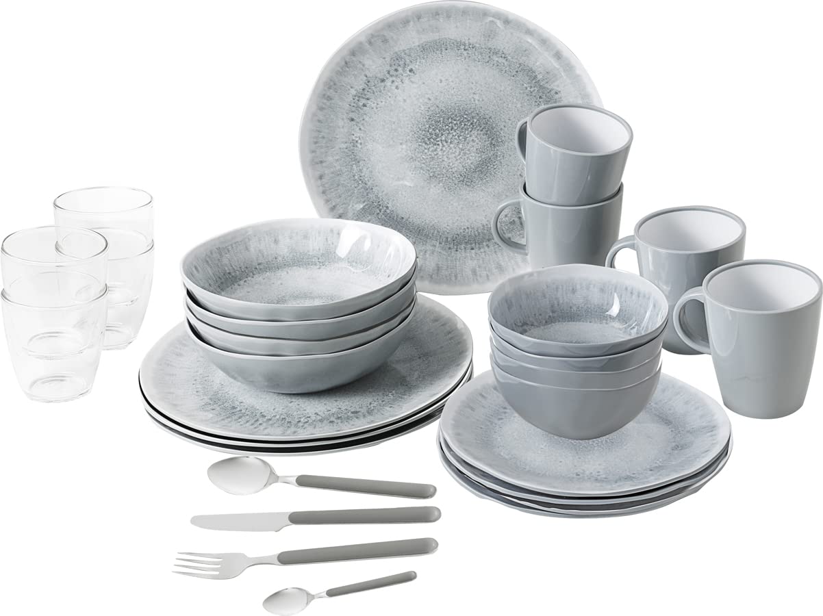 BRUNNER 0830150N.C5X All Inclusive VIP Pearl – 40-teiliges Set (Teller, Gläser, Schüsseln) aus Melamin-Stonetouch