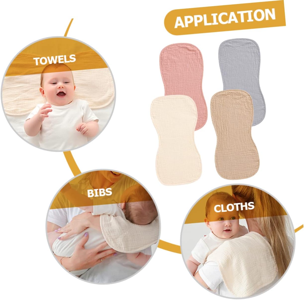 4pcs Boy Girl Burp Cloths Cotton Burping Rags Soft Absorbent Towels Colors Essential Newborn Supplies for Feeding and Spit-up