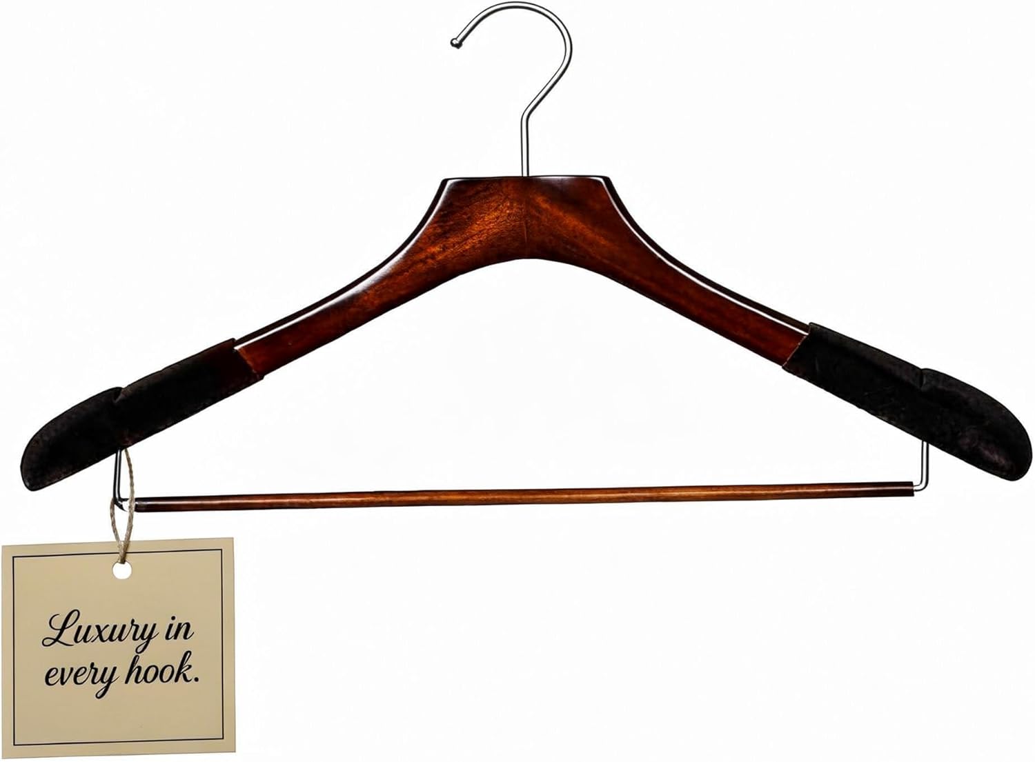 Wooden Suit Hangers for Men, Wide Shoulder Design for Men’s Suits, Coats & Jackets, Heavy Duty Garment Organizer with Pant Bar, Black with Black Velvet, 6 pcs