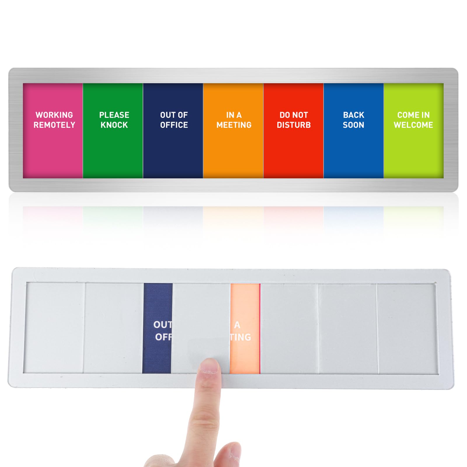 Office Door Signs, 7 Status Options - Do Not Disturb/Please Knock/Out of Office/In a Meeting/Working Remotely/Back Soon/Come in Welcome - Privacy Door Signs for Conference Room
