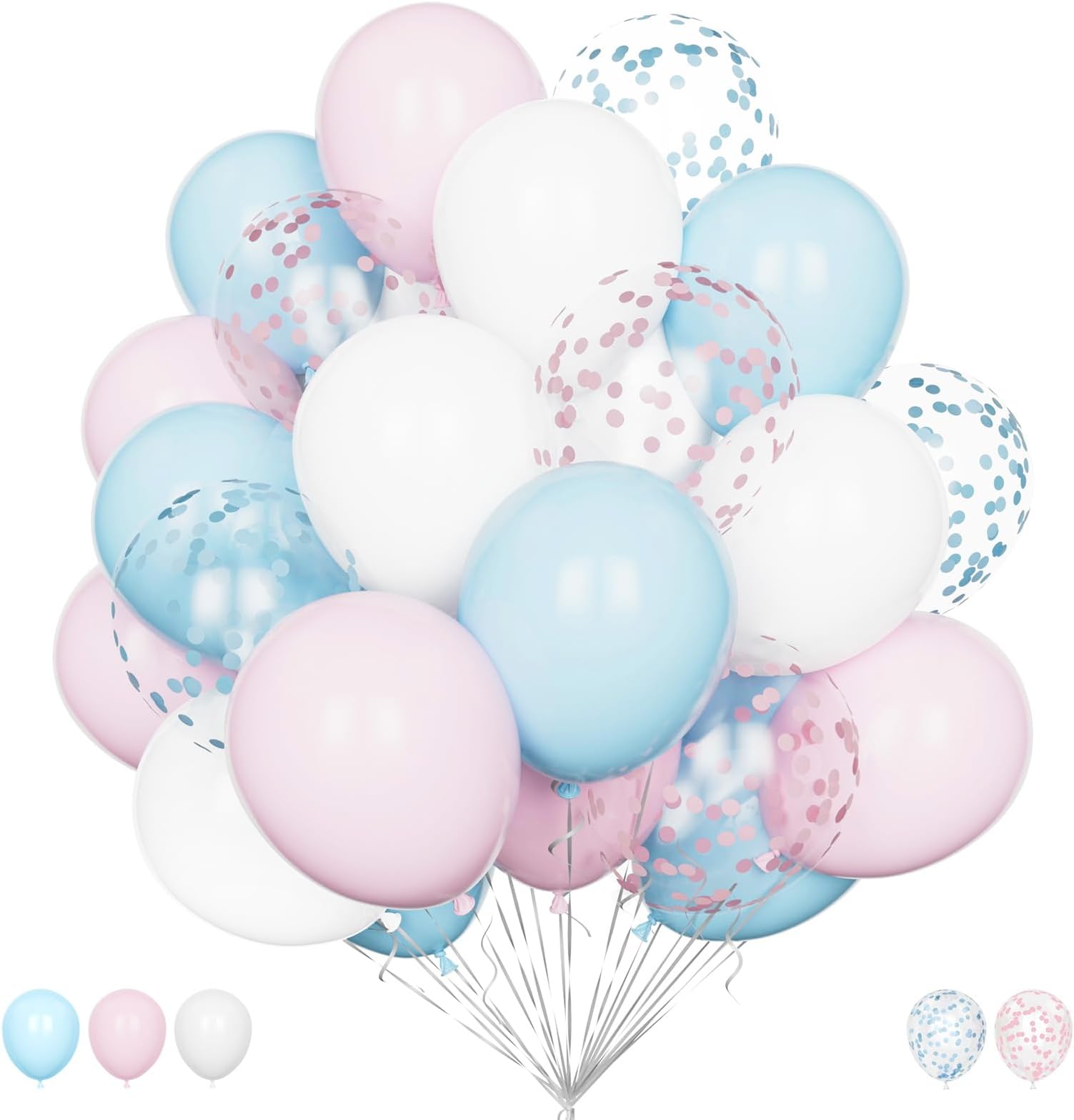 Pink and Blue Baby Shower Balloons Set - 20Pcs 12 Inch Gender Reveal Pack With White Confetti Latex for Birthday, Wedding, Anniversary Party Decoration