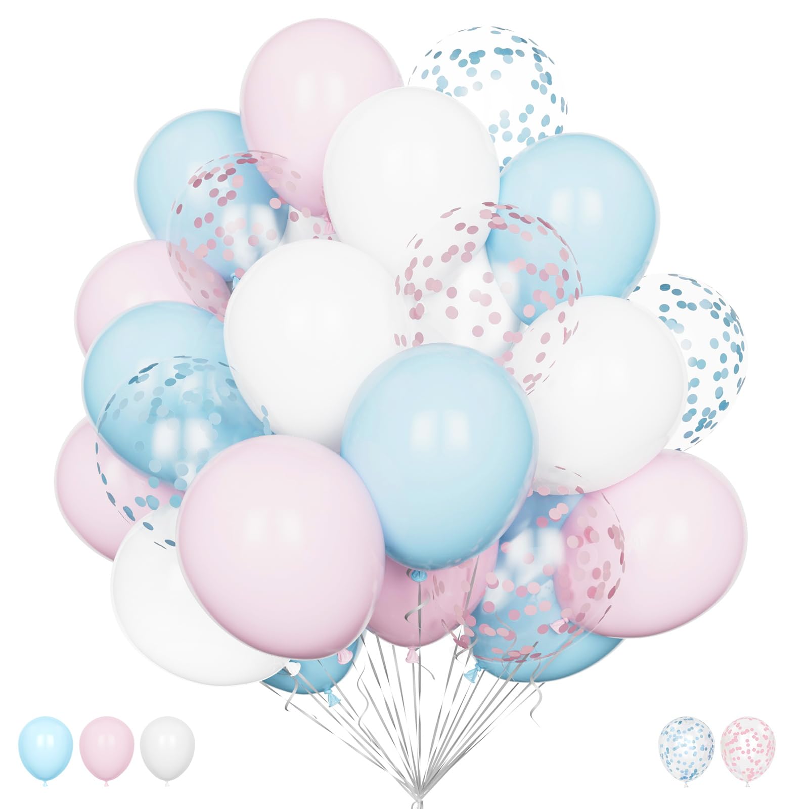 Pink and Blue Baby Shower Balloons Set - 20Pcs 12 Inch Gender Reveal Pack With White Confetti Latex for Birthday, Wedding, Anniversary Party Decoration