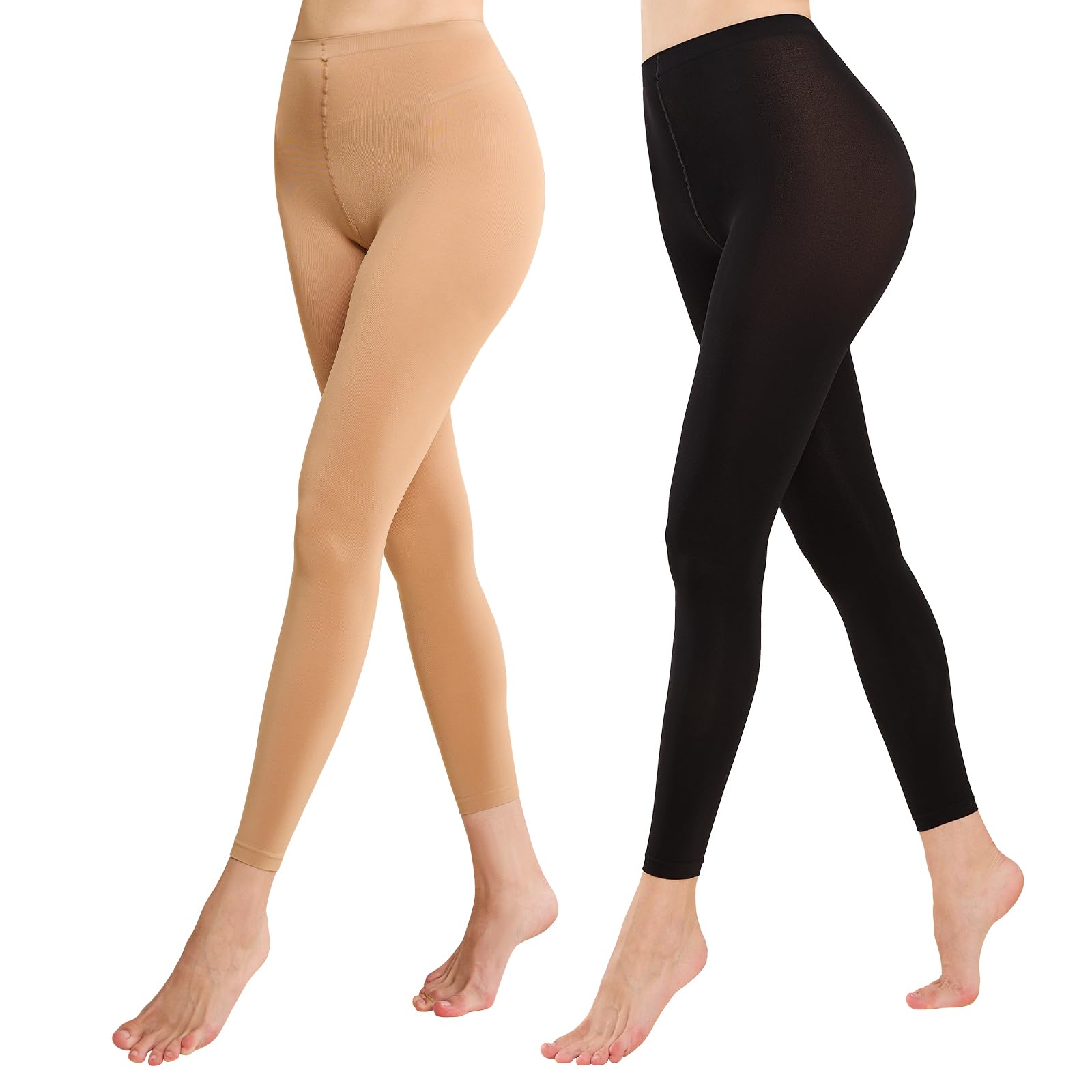 Manzi Women's Black+Tan Footless Tights For Dance Daily Opaque Pantyhose 80D In Tan+Black 2 Pairs S-M