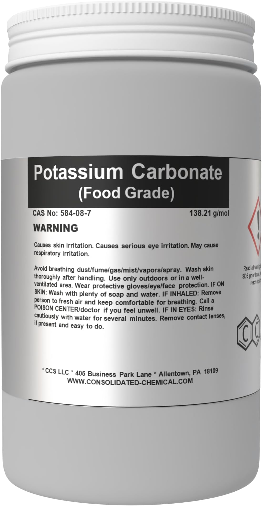 Potassium Carbonate (Food Grade E501) | Kosher & Halal - 1KG (2.2 LB)