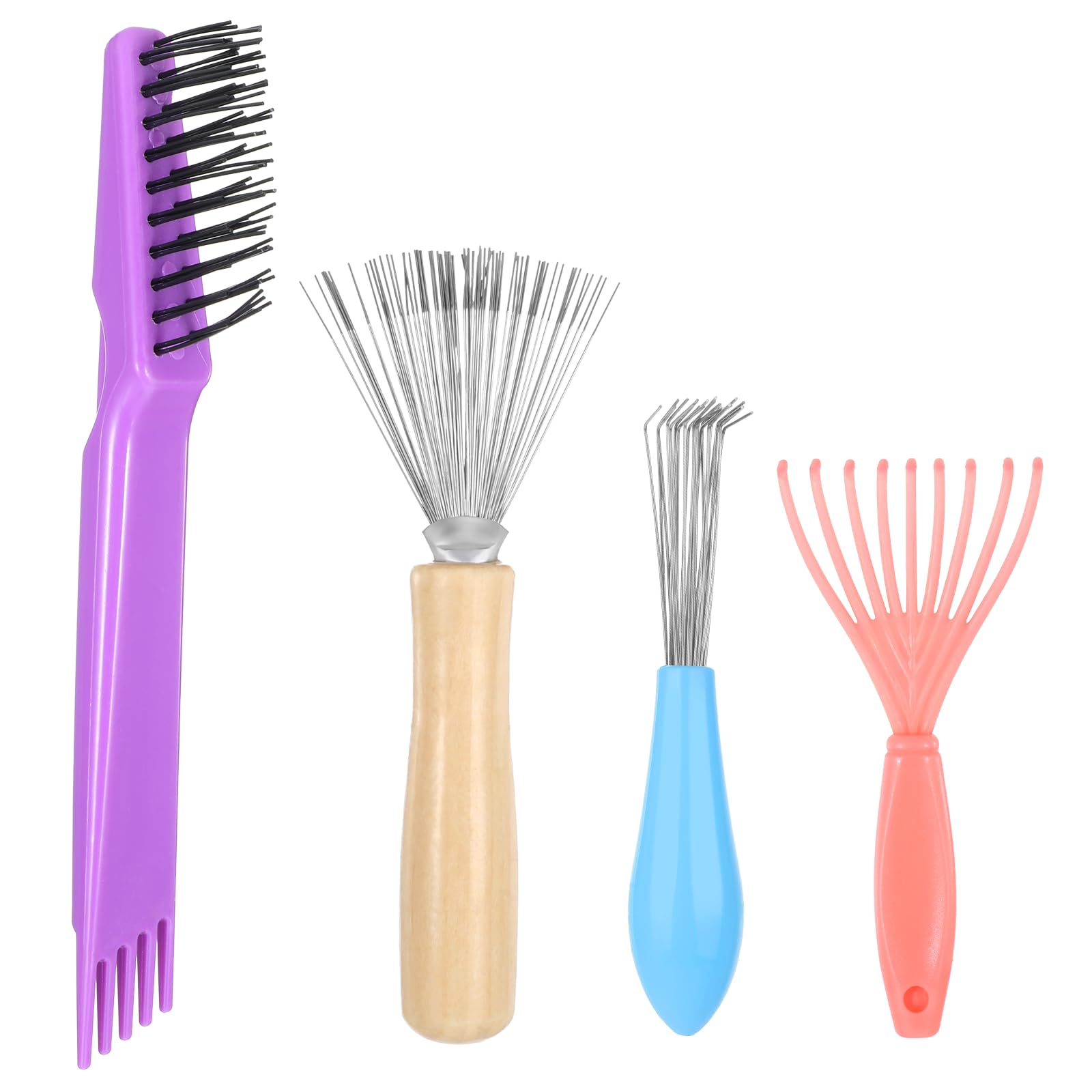 4 Pcs Hairbrush Cleaner Tool Set Hair Brush Cleaner Rake Comb Mini Cleaning Brush with Rake Comb Cleaner for Removing Hair Dust Hair Brush Cleaning Tool for Home and Salon Use
