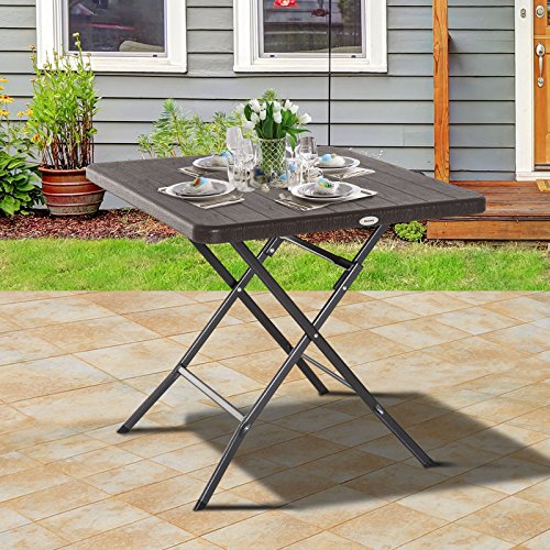 Outsunny Gartentisch Klapptisch Campingtisch Holz-Optik klappbar Kunststoff Braun 78x78x74cm – Bild 3
