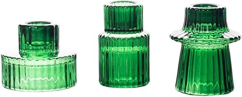 Miniatura 7 de Efavormart - Juego de 6 portavelas de cristal acanalado verde esmeralda cazador de 3 pulgadas, mini candelabros votivos reversibles