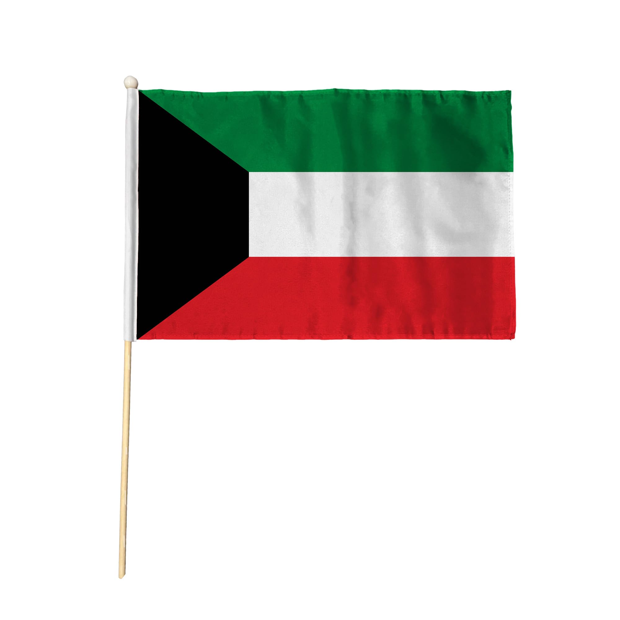 Flagtex Kuwait Pack of 12 Hand Waving Flag (9x6 Inch) - Premium Wooden Stick Hand Flag 9x6 Inch Natural Wood Pole Kuwaiti National Flag Events Parades Celebrations International Sports — image 1