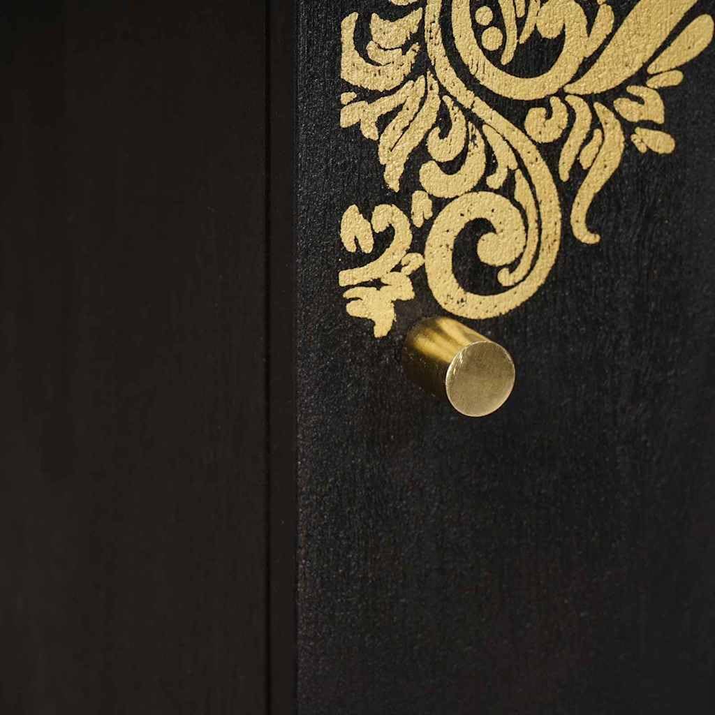 vidaXL Highboard mit Regal Schwarz 40 x 33 x 110 cm Massivholz Mango, Wohnzimmer, moderner Hochschrank, eleganter Sideboard, Holz mit Messing, stylische, praktische Kommode
