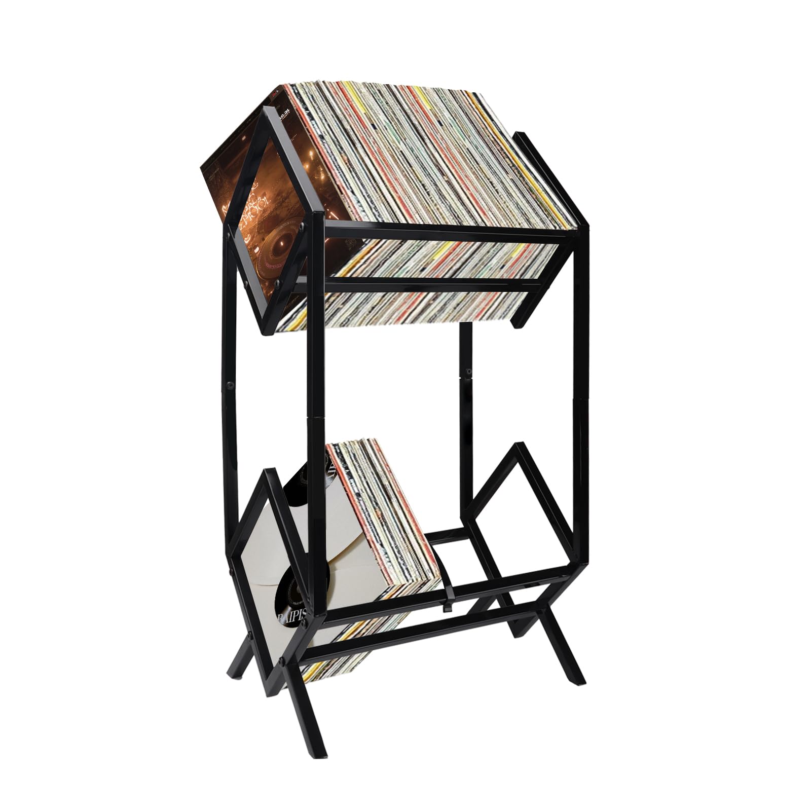 Estante de almacenamiento de discos de vinilo, estante de almacenamiento de álbumes LP de 2 niveles, organizador de estantes de exhibición de discos de vinilo para el hogar, soporte de exhibición de