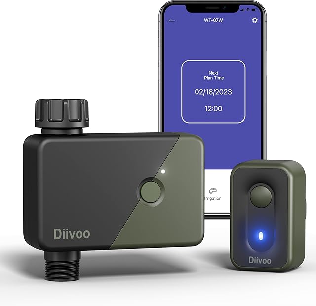 WiFi Water Timer with RFID Technology, Diivoo Smart Water Timers for Irrigation Timer with WiFi Hub, 6 Watering Plans and 2 Watering Modes, Sprinkler Hose Timer Compatible with Alexa and Google