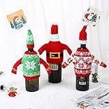 3 Pack NEW! Christmas Wine Bottle Cover Knitted Sweater Covers with Hat, Christmas Doll Accessories Clothes Accessory Sweater for Holiday Party Decorations and Table Setting