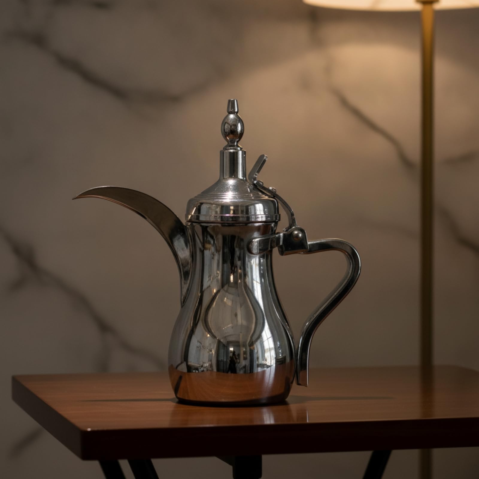 Gralara Tetera Estilo Árabe Pulida Cafetera Acero Inoxidable Vintage Vajilla para Baristas, Hostelería, Cafeterías, Cromo, 1100 Ml