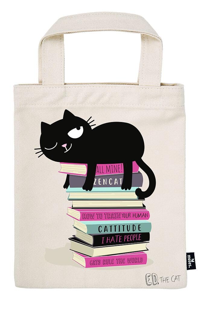 moses. Ed, The Cat Bookbag - Fabric Book Bag - 100% Cotton Gift Wrapping Reusable Eco Friendly Book Cover with Cool Ed, The Cat Design