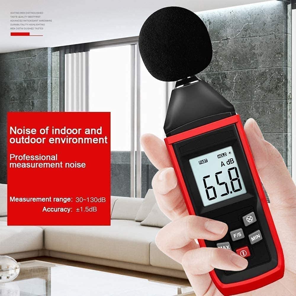 Medidor de decibelios - Sonómetro digital, medidor ruido con pantalla LCD, rango medición 30 a 130 dB for pruebas nivel sonido