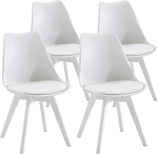 Dining Chairs Set of 4, Mid Century Modern Dining Room Kitchen Chairs with Curved Back & Wooden Legs, Upholstered Seat Cushion Accent Chairs for Dining Room, Kitchen, Living Room