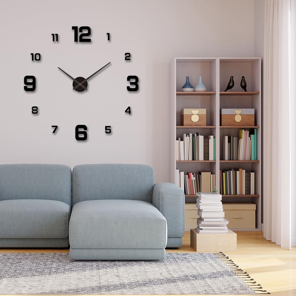Irishom 3D DIY Luminous Dial Acrylic Frameless Silent Wall Clock with Number Stickers for Living Room Office Bedroom Modern House Decoration (80cm)