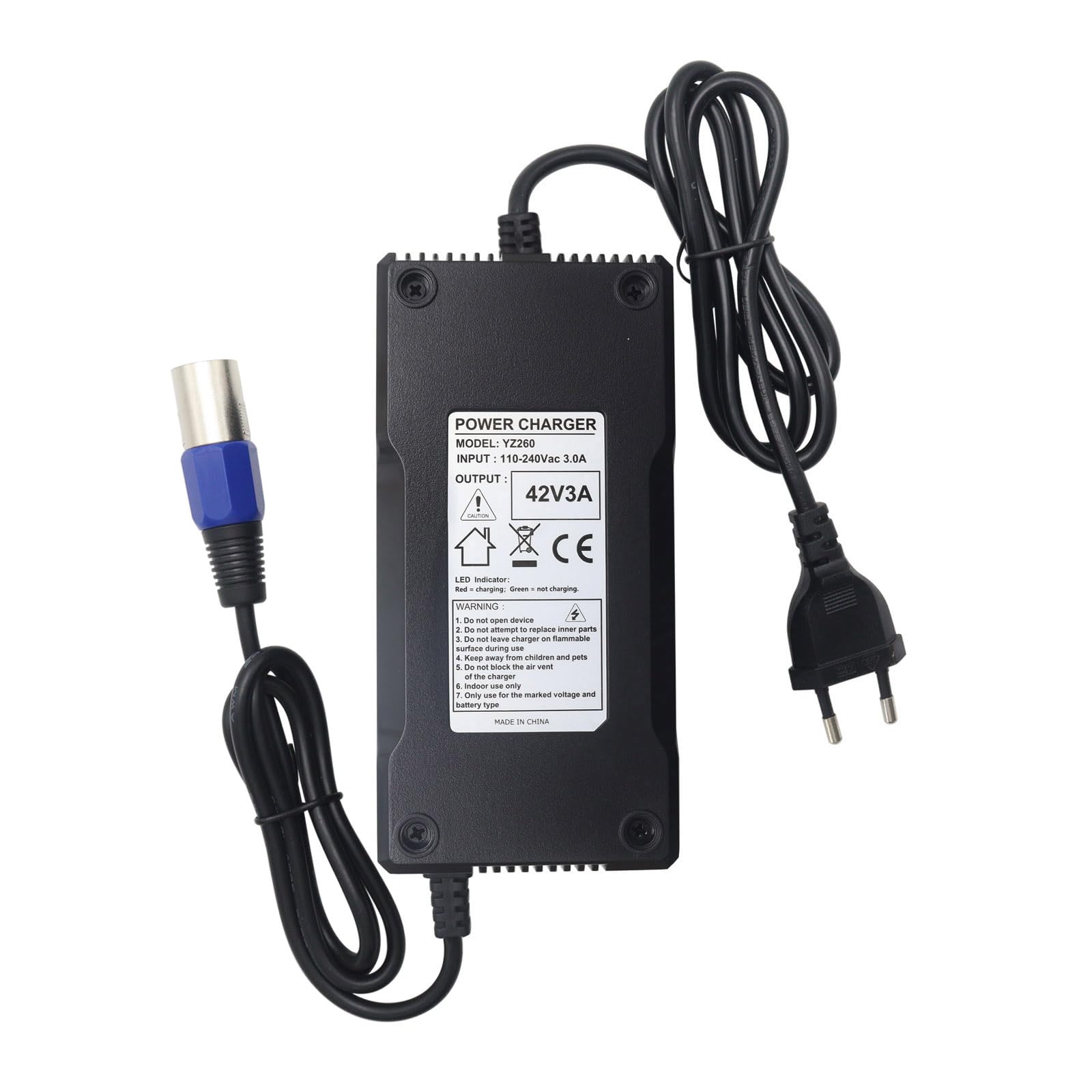 Bloc d'alimentation Chargeur câble de Charge 42 V 3 A pour Batteries 36 V avec connecteur XLR 3 Broches pour vélo électrique, Batterie de vélo électrique, remplace 1202L3