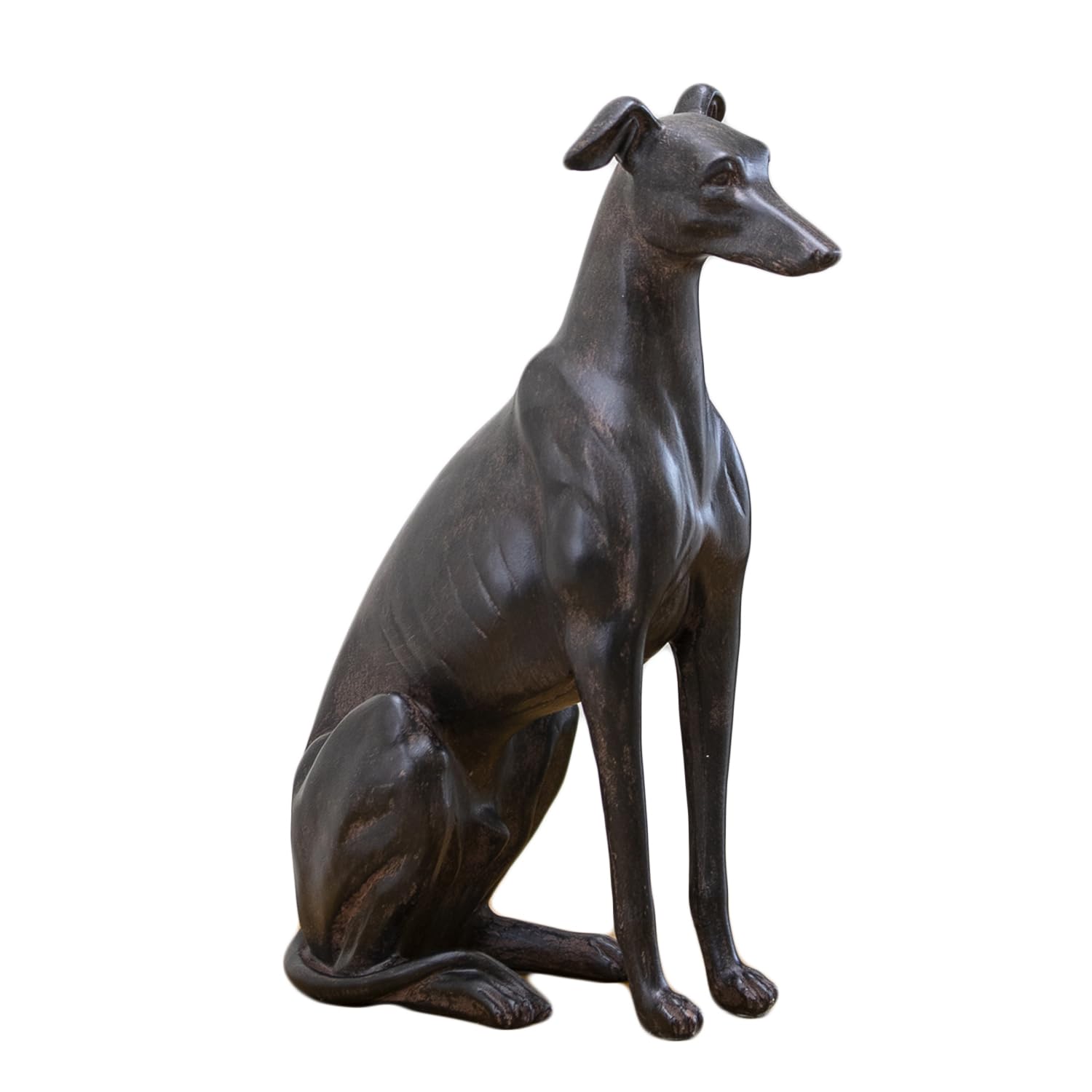 Darthome Sitting Greyhound Whippet Dog Sculpture, Black Bronze Finish, Resin, W20cm x H30cm x D10cm, Indoor Home Decor Ornament